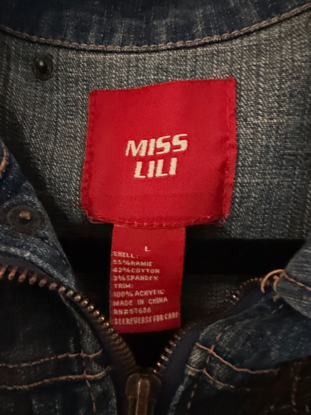 Miss Lili Blue Denim Jacket with Black Lace & Printed Fringe - Picture 2 of 5